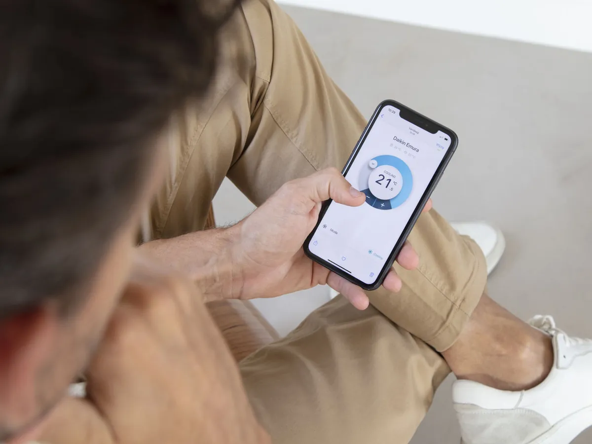 De Daikin Onecta-app met de temperatuur van de woonkamer