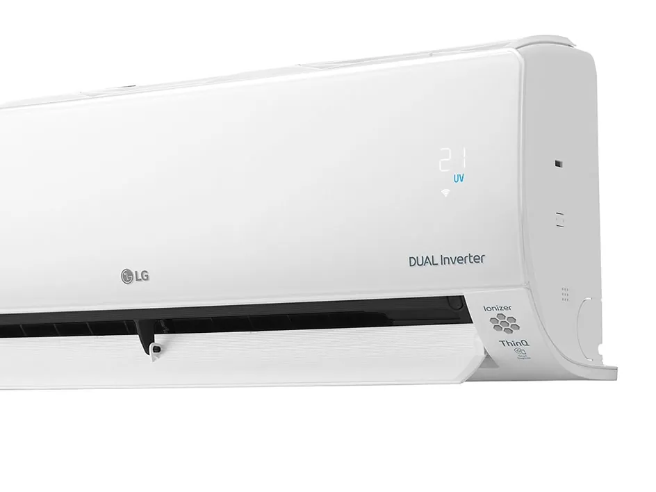 De LG Dualcool Deluxe van dichtbij, met de lamel geopend