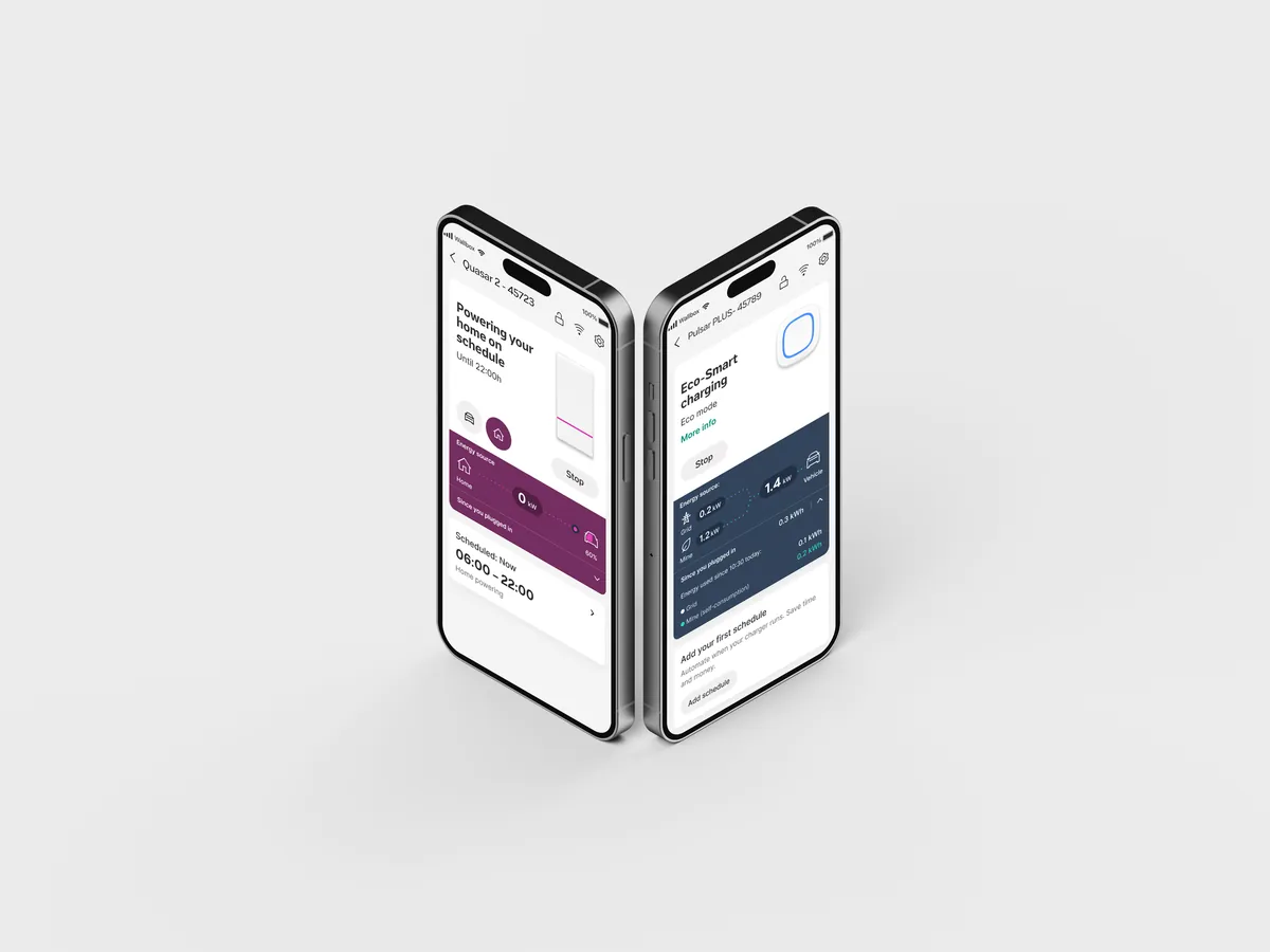 De Wallbox-app op twee telefoons