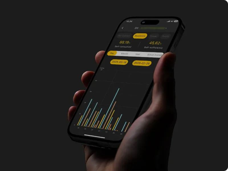 De AlphaESS-app met het verbruik van de dag